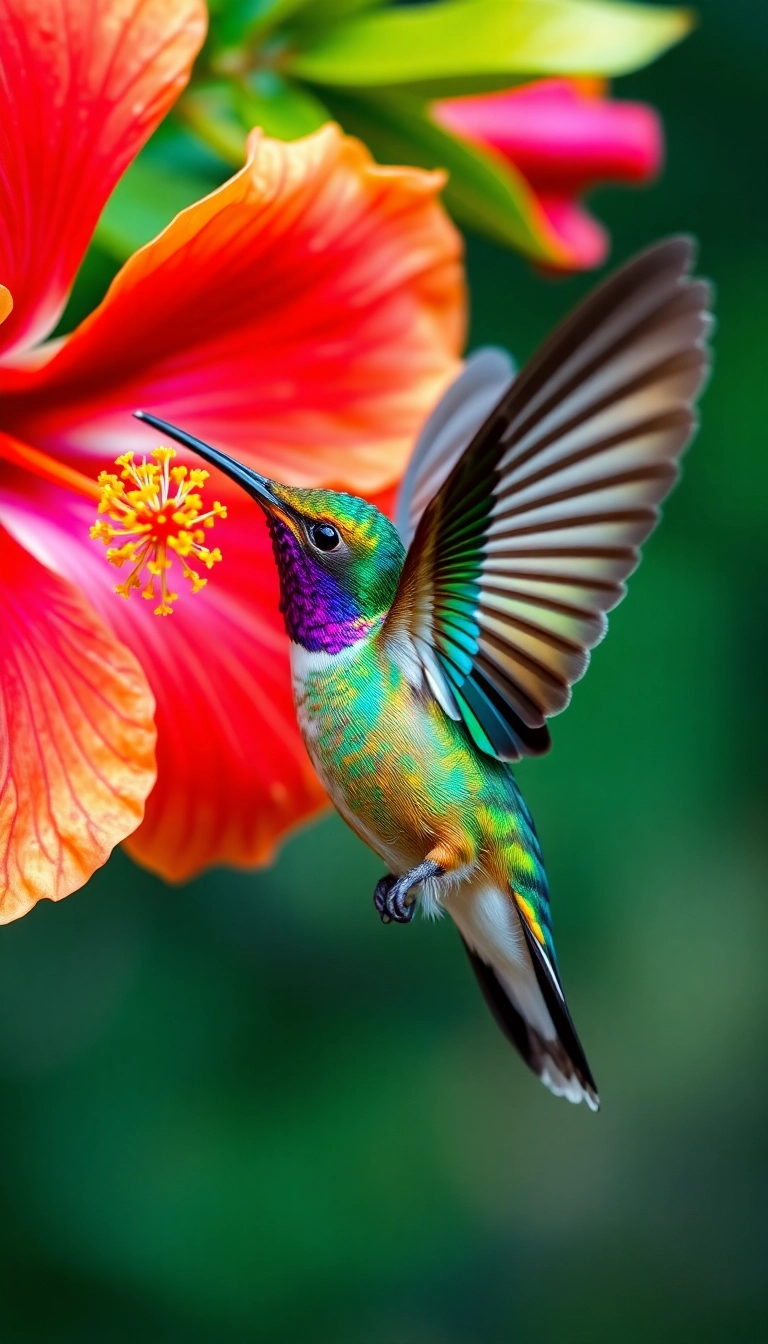 iPhone AI Hummingbird and Hibiscus Scenic Background Royalty-Free Stock Photo